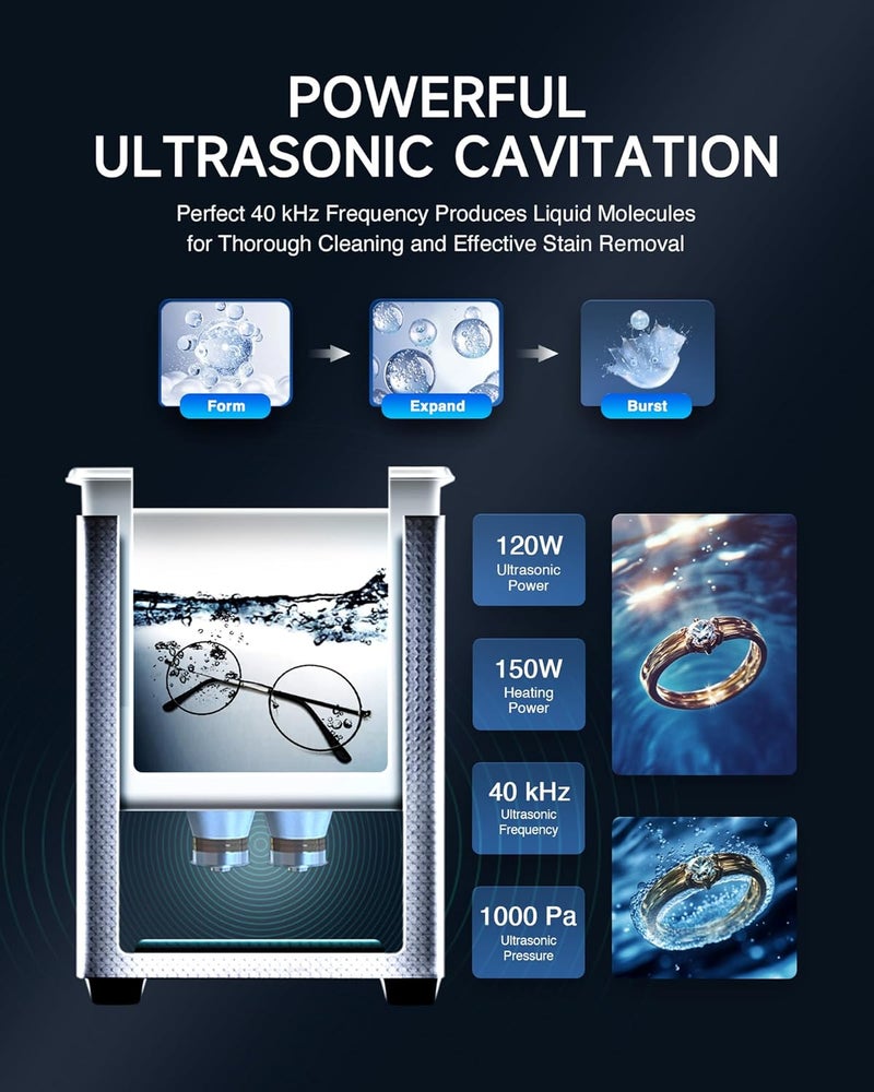 CREWORKS 3L Digital Ultrasonic Cleaner with Degas & Gentle Modes, 0.8 gal. Ultrasonic Cleaning Machine, 120W Professional Ultrasound Cleaner with 150W Heater & 1-30 min. Timer for Glasses Toys Tools - Image 3